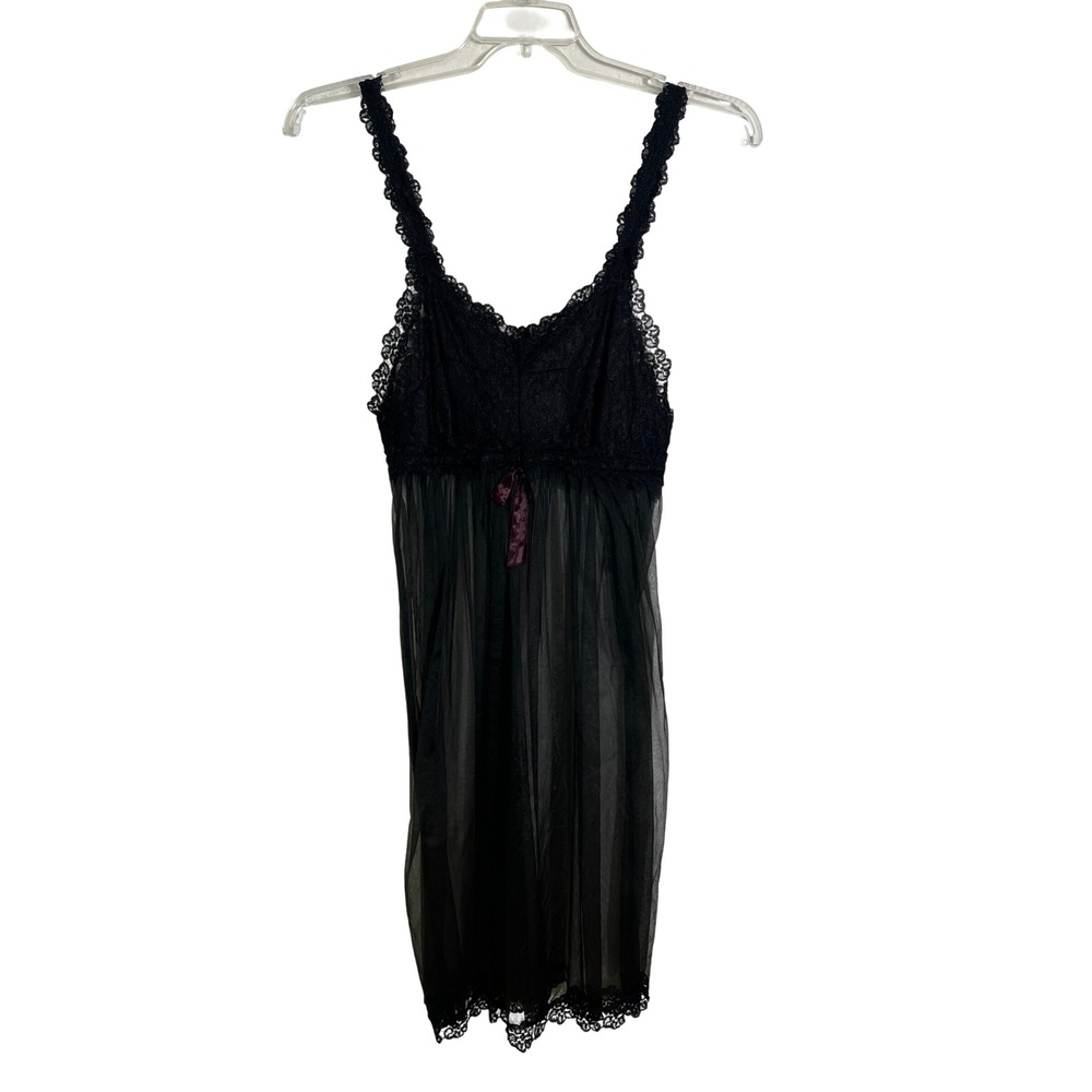 VINTAGE 60s VANITY FAIR Peignoir Set Black Lace Pleated Chiffon Robe Nightgown - Picture 6 of 16